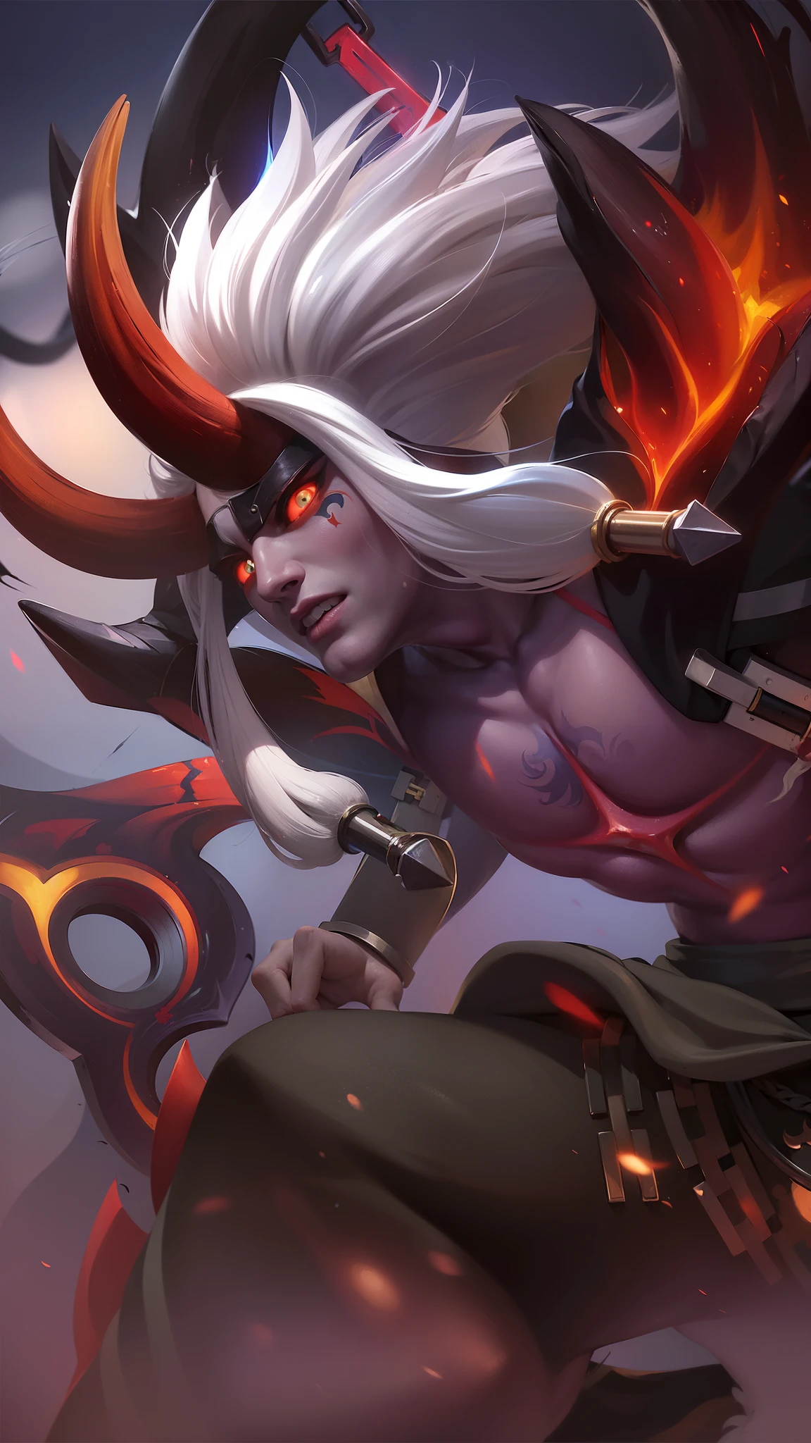 arafed image of a male character with a white hair and a horned face, onmyoji detailed art, onmyoji, official splash art, onmyoji portrait, iconic character splash art, sylas, amazing portrait of viego, splash art, by Yang J, character splash art, league of legends character art, league of legends art style, light red eyes.