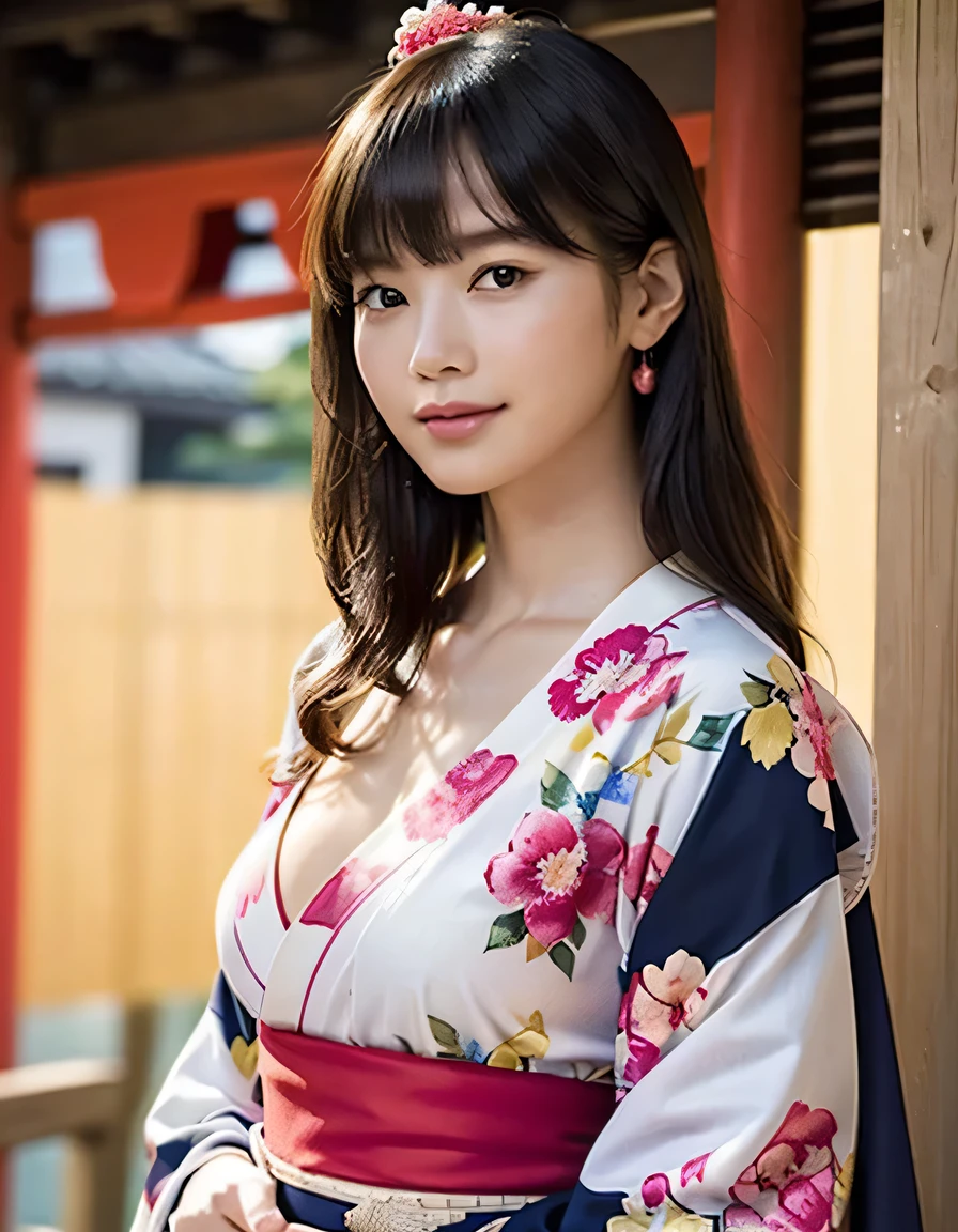 ((oiran woman)),(top-quality、8K、32K、masterpiece、超A high resolution、nffsw:1.3)、(Japan idol:1.3)、1girl in、(cute tits)、((extremely cute breasts)),(short-hair)、abdominals、the perfect body、,((oiran woman)), Delicate facial features, Ultra-realistic, Hyper-realistic, clavicle、Shadow、octan render、((maikurobikini)),((Wear a beautiful kimono with a high degree of exposure)),hyperdetailed face、Detailed lips、finely eye、double eyelid、(Enchanting)、((agitation:1.5))、maikurobikini、、、((Female ninja)),Kunoichi Ninja、、Mystical expression、old Kyoto city shrine background、Old Town of Japan、((heavy breasts)),Toostock、mecosuji、Kimono with colorful floral pattern、highcontrast、(((Brightly colored kimono))), small breasts、,flicker、(Kimono comes off)、(arms at side down), Smile shyly, smile with a smile,