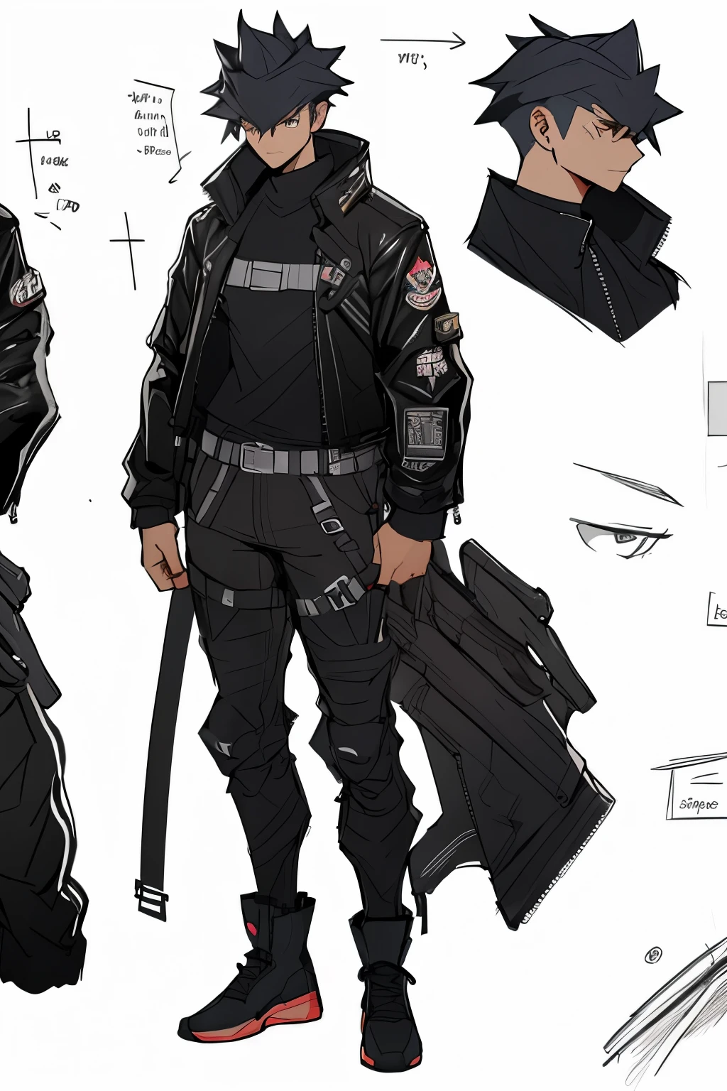 villain uniform outfit with leather jacket concept art
