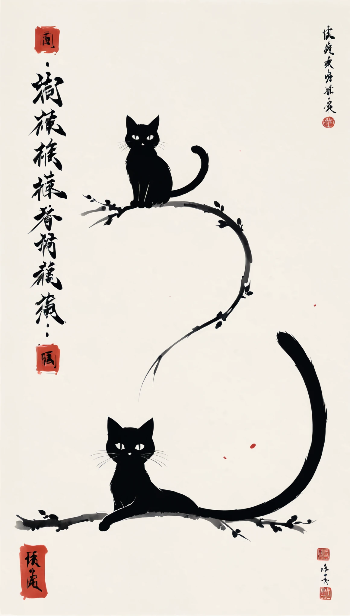 in style of Bada Shanren,China Ink Painting,Minimalist style,Capitalization,Extremely simple picture,1 cat,