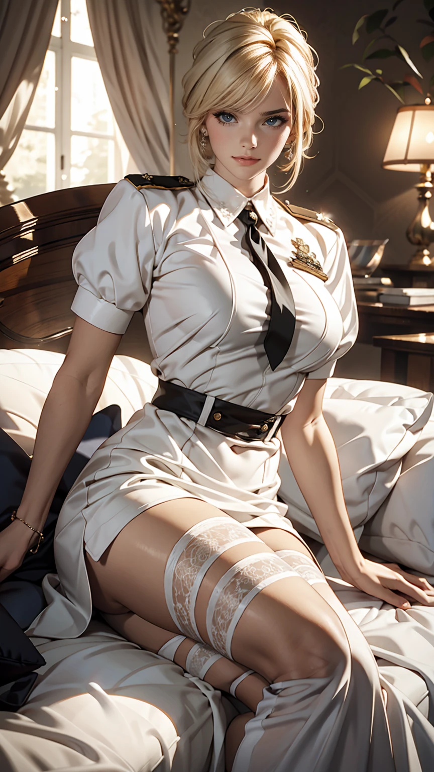 Several women in white uniforms posing sexy, Harem, cushion, Lots of light