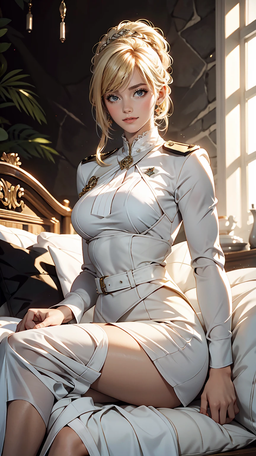 Several women in white uniforms posing sexy, Harem, cushion, Lots of light