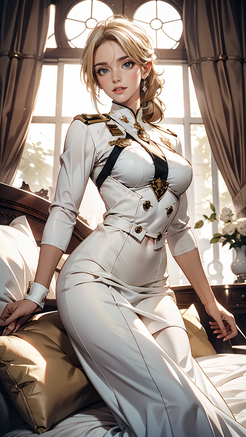 Several women in white uniforms posing sexy, Harem, cushion, Lots of light