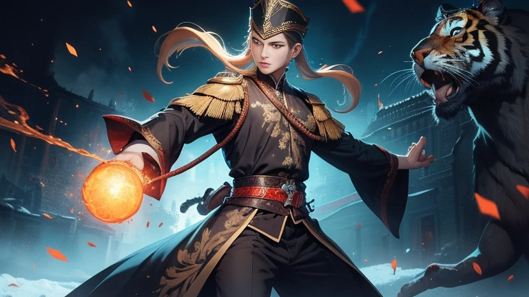 General Liangshan Wuhu,Handsome male,Double whip whip scorched,Exquisite facial features,Three-dimensional facial features,Perfect face,Wearing a tall iron head,Wearing a golden Luo Jin headscarf,Wearing a seven-star nail soap robe,Wear expensive precision forged black oil pair inlaid armor,Ride a royal horse and kick a snow-black horse,Hold two watermilled eight-sided steel whips,The left hand weighs twelve pounds,The right hand weighs thirteen poundajestic-looking,Invincible,Top Photography Masters Award-Winning Works,Light particles surround,tmasterpiece,A high resolution,luxury goods,detail-rich,Petal granules,(Holding male and female tiger eye whips),He is good at the Huyan family transmission method 36 Land Rover whip method,Shining with God's eyes,Artwork quality