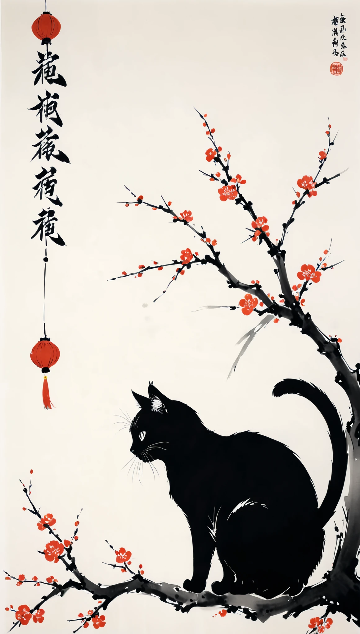 in style of Bada Shanren,China Ink Painting，Minimalist style，Capitalization，Extremely simple picture，1 cat，