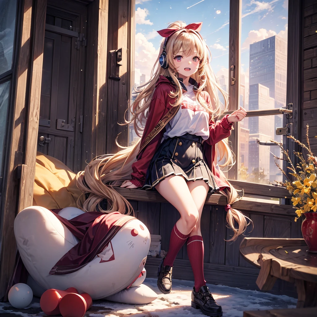 masterpiece:1.2, highres,8k, ultra-detailed:1.2, photorealistic:1.37, cute girl, full-body visible, a cute girl Stand on the stairs and look down(perspective depiction), beautiful delicate (hair, face, eyes, lips), delicate pupils, sparkling eyes, bright rosy lips, cute face,head tilt,((view from below)):1.4