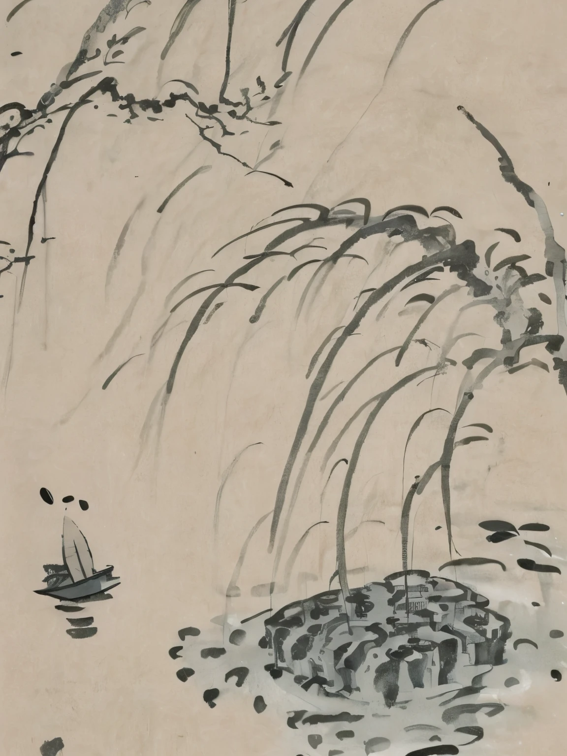 A Kind of pictorial zen style,Ink painting,Great view of West
Lake,Small bridge and flowing water。