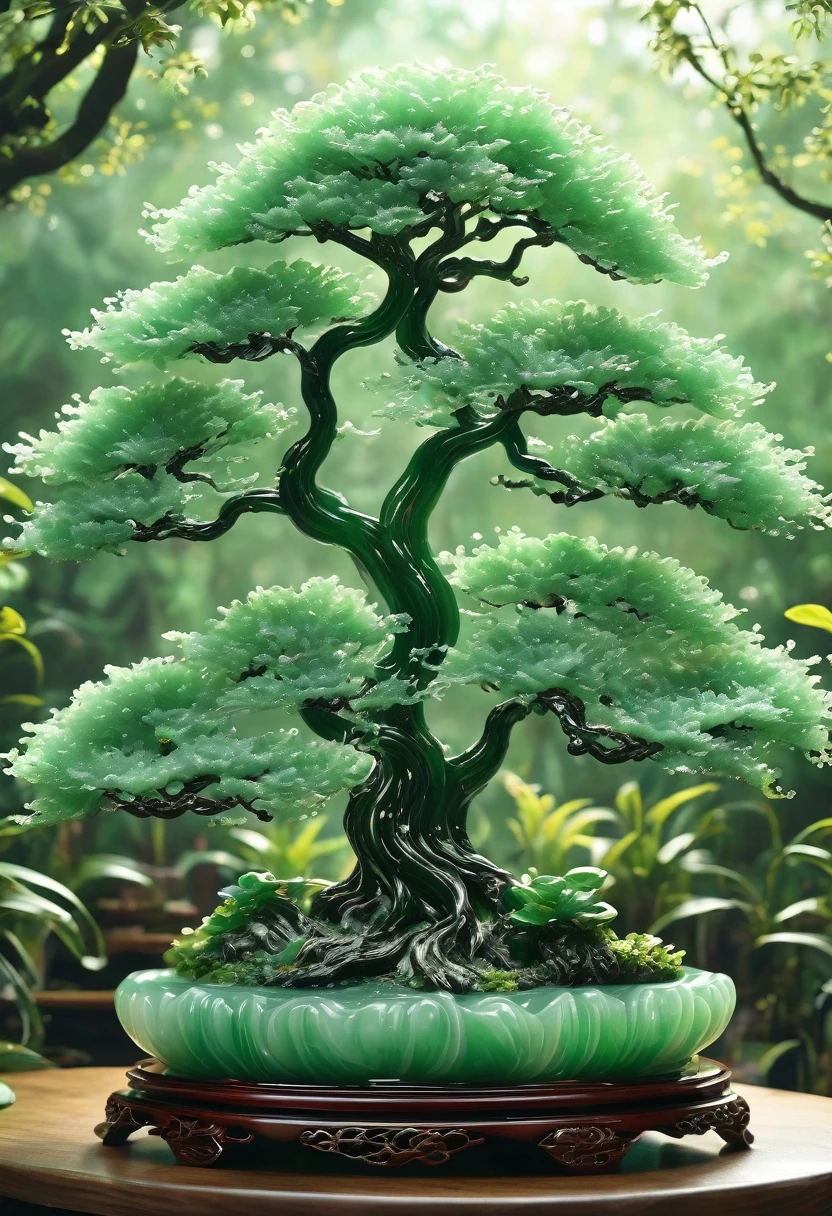 best quality, very good, 16K, ridiculous, Extremely detailed, Gorgeous big tree,Made of translucent jadeite, Background grassland((A masterpiece full of fantasy elements))), ((best quality)), ((Intricate details))(8k)