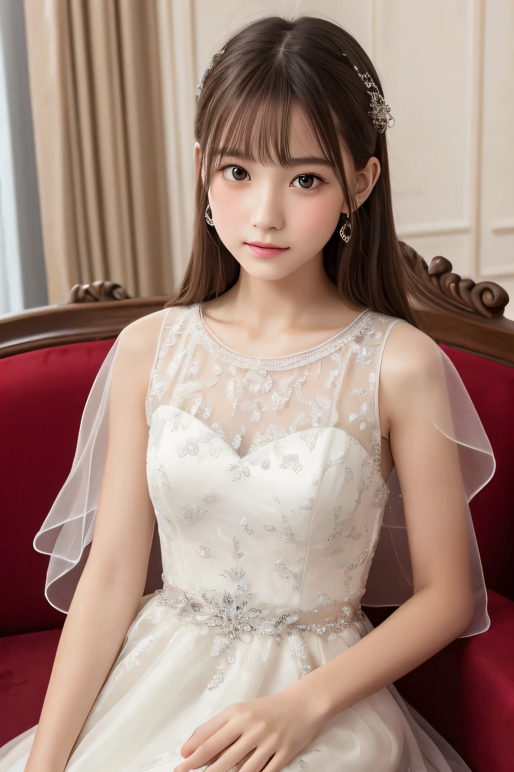 ((highest quality)), ((Photo quality)), (detailed), Perfect Face,,sofa,Thin,Sheer dress