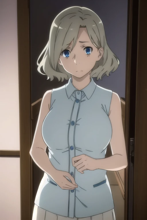 irenehonma, irene honma, short hair, blue eyes, grey hair,
BREAK shirt, bare shoulders, sleeveless, sleeveless shirt,
BREAK indoors,
BREAK looking at viewer, (cowboy shot:1.5),
BREAK (masterpiece:1.2), best quality, high resolution, unity 8k wallpaper, (illustration:0.8), (beautiful detailed eyes:1.6), extremely detailed face, perfect lighting, extremely detailed CG, (perfect hands, perfect anatomy), ((big bust:1.4 )), micro Bikini