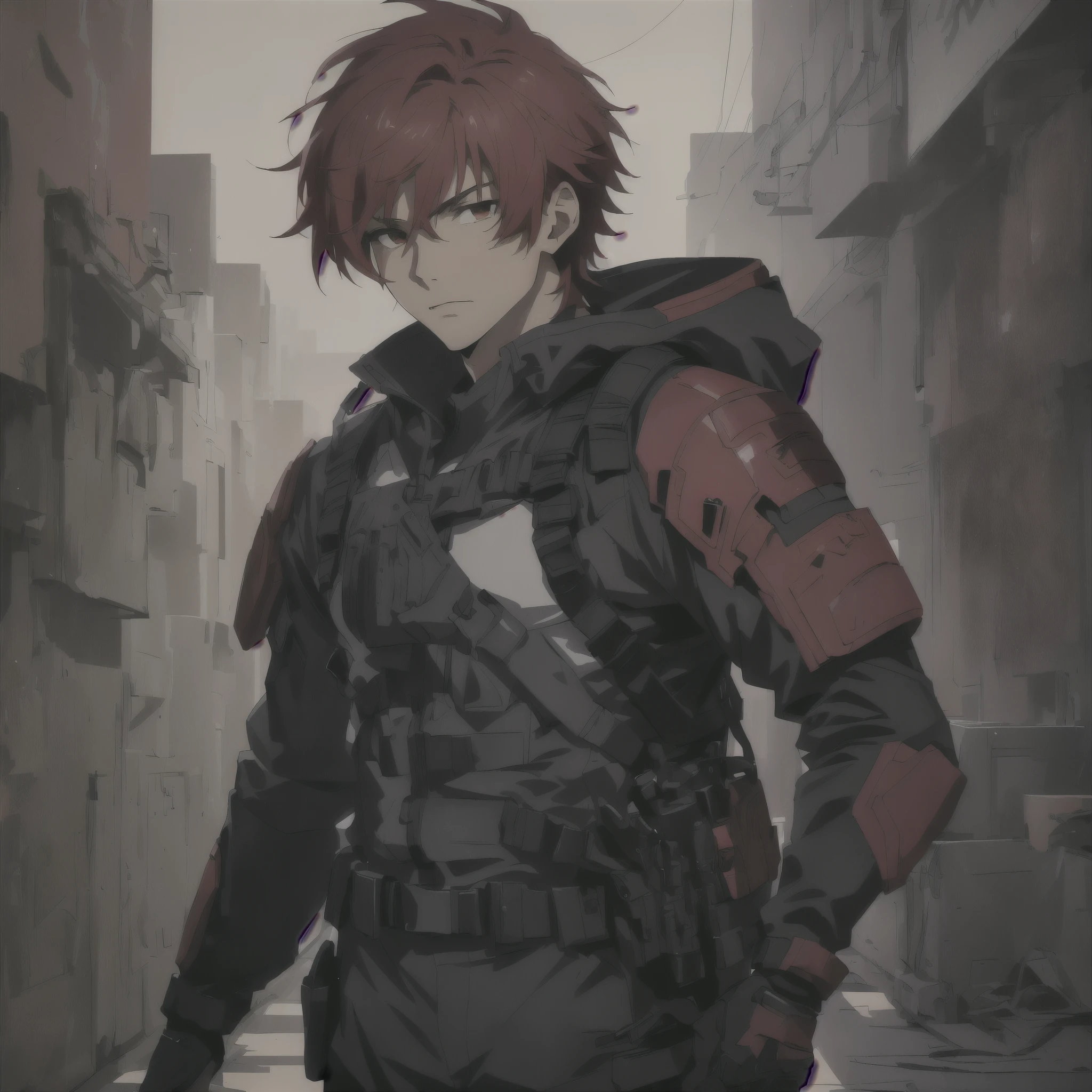1 male, red hair , young adult, tactical, handsome, extremely detailed, highest quality, top quality, official art, 4k,