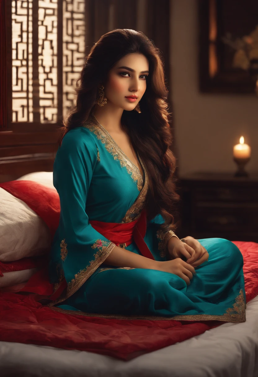 Shahirzada, Oriental beauty, Anime, sitting on the bed before going to bed, combing long hair