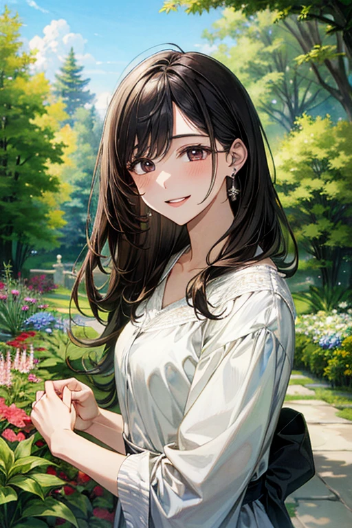 Masterpiece、High definition、high quality、young woman、smile、Beautiful Lips、garden