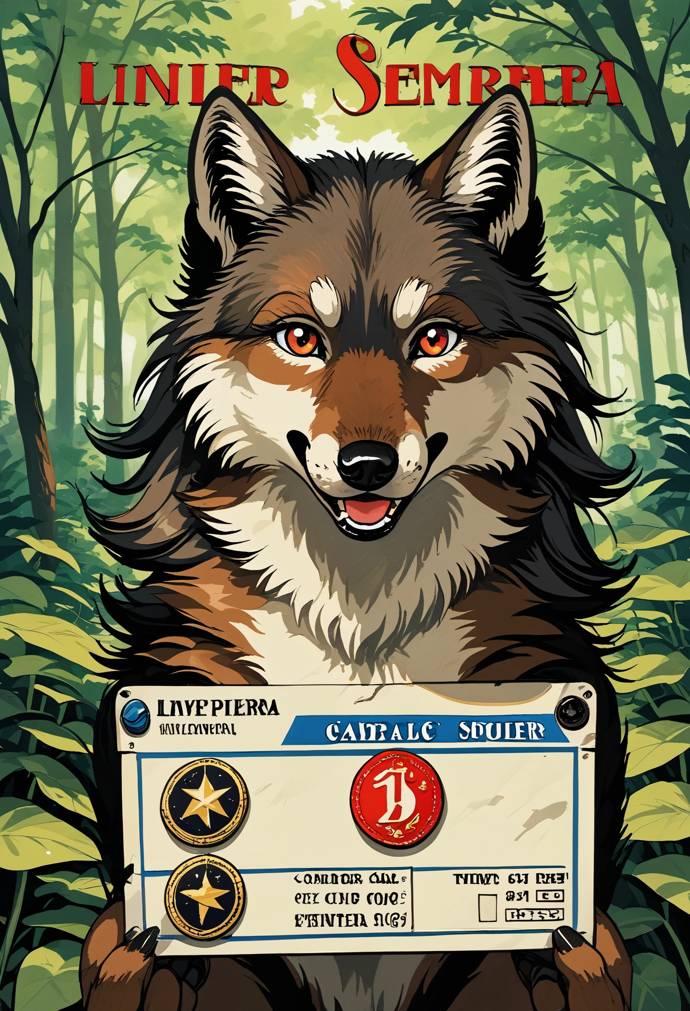 ephemera, label, retro, Vintage, stamp, A girl and a wolf meet in the forest,