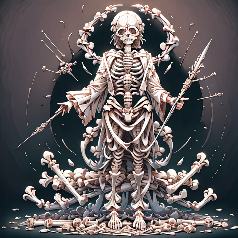 Skeleton Wizard　Tattered robes　A magical wand made of bones