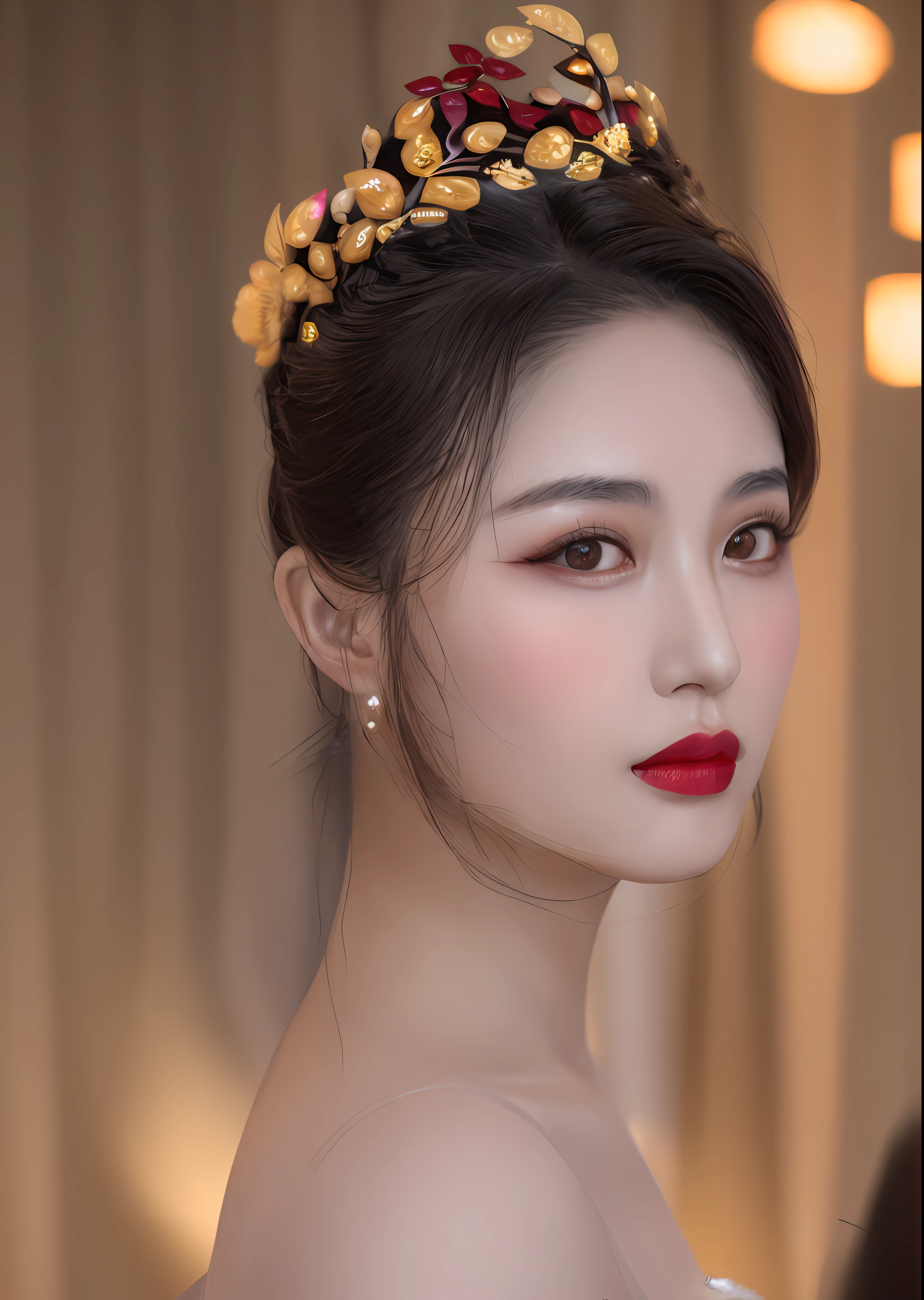 arafed woman wearing a tiara and a dress with a red lip, dilraba dilmurat, beautiful south korean woman, young cute wan asian face, beautiful young korean woman, lovely delicate face, xintong chen, gorgeous young korean woman, a beautiful young woman, xision wu, popular south korean makeup, asian beautiful face, li zixin