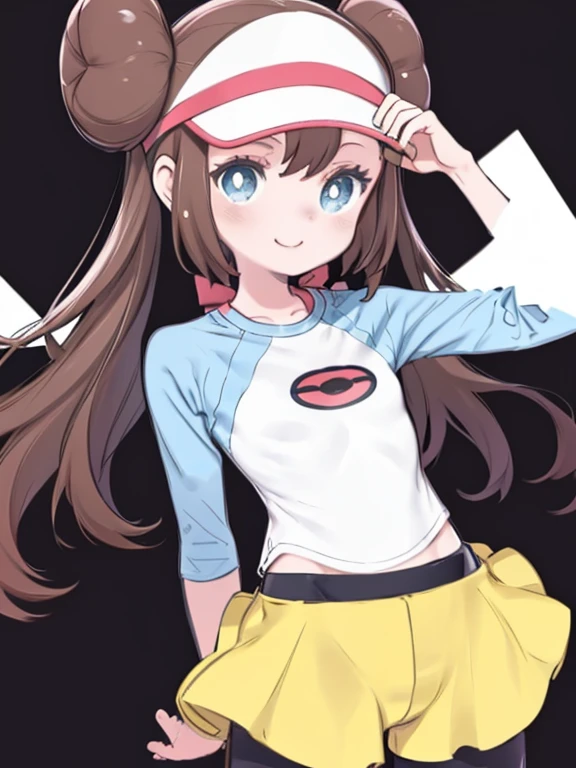 masterpiece、highest quality、High resolution、Very detailed、((Flat Color))、whole body、Chibi Character、Girl、cute、Nendoroid、Smiling、(Shorts, pantyhose, Visor Cap, legwear under Shorts, Raglan sleeves, yellow Shorts, black pantyhose, shirt, short Shorts,)、