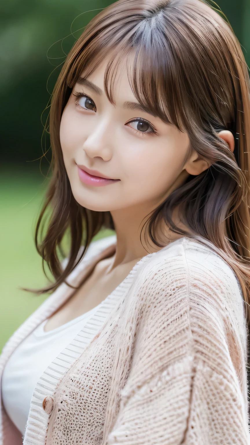 (masterpiece:1.3), (8K, Photorealsitic, Raw photography, Top image quality: 1.4), Japan high school girls、(Random hairstyles:1.2)、cleavage of the breast:1.2、Super Detail Face、Eye of Detail、二重まぶた、Bring your chest together、foco nítido:1.2、prety woman:1.4、light brown hair、top-quality、masterpiece、超A high resolution、(Photorealsitic:1.4)、Highly detailed and professional lighting smile、Loose and light knitwear、Shoulder out、slender、serious facial expression、short-haired、Fatal position