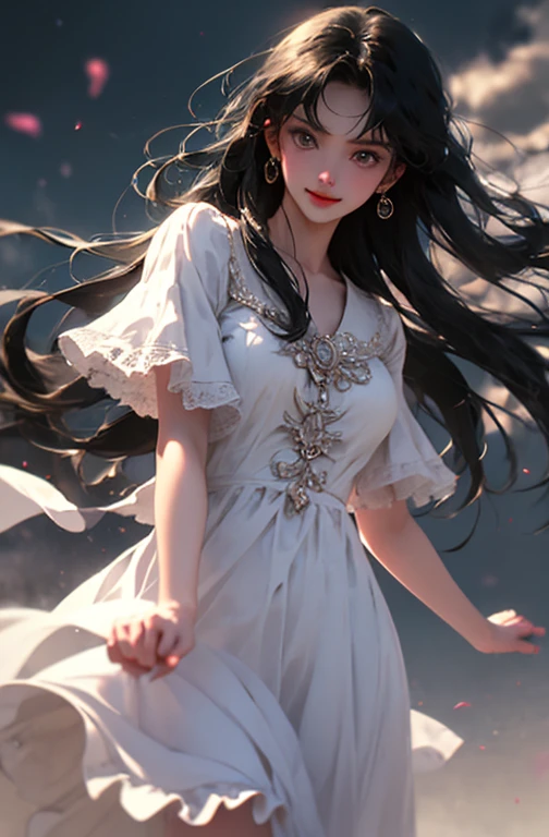 very cute and beautiful girl,White frilly sundress with fine lace,(Very beautiful face and eyes:1.2),smile
ひまわり畑の真ん中に立つ,Beautiful summer sky,
Mid Shot,(smile),Black Hair,Dynamic pose,Leg Details,
(highest quality,masterpiece:1.2),Absurd,High resolution,Very detailedな,Very detailed,32k,8k resolution,
Intricate details,Movie Scenes,Detailed Background,alone,Dynamic Angle,
alone,Hair blowing in the wind,