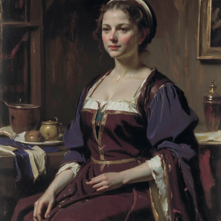(Masterpiece), (detailed), (high res), (high quality), medieval painting of hippo with female clothing