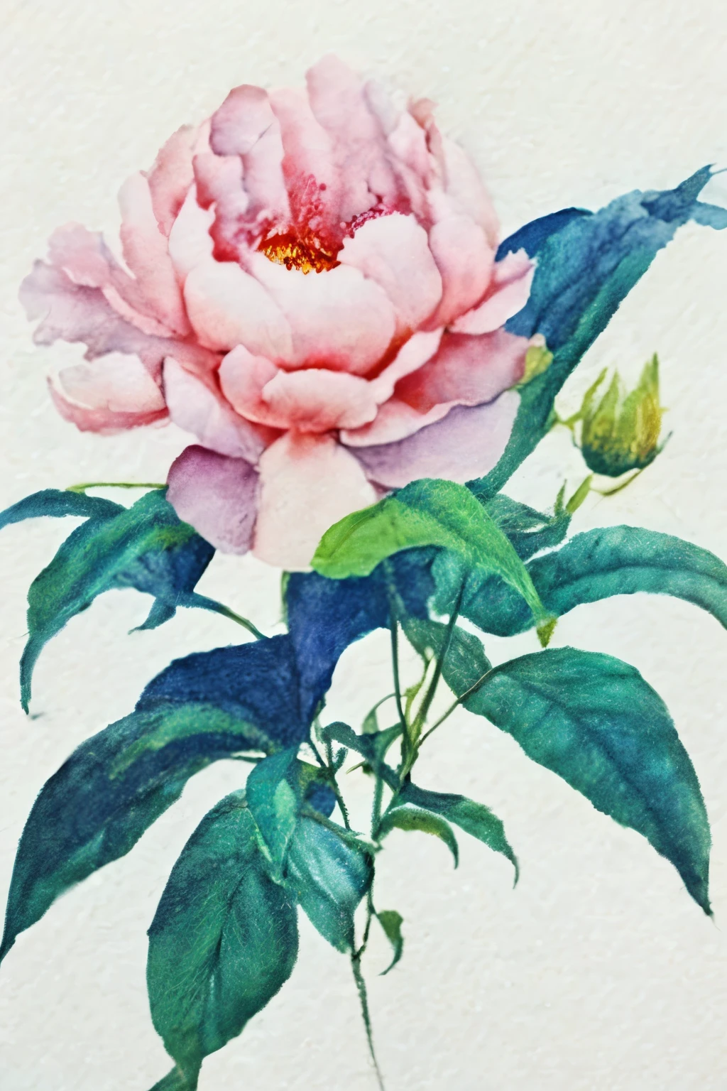 peony,pink,green leaf,simple background,watercolour,