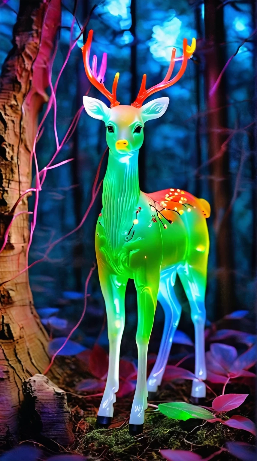 Art jade doll,
A deer with colorful neon lights in the forest, full body, photo realistic --ar 3:4