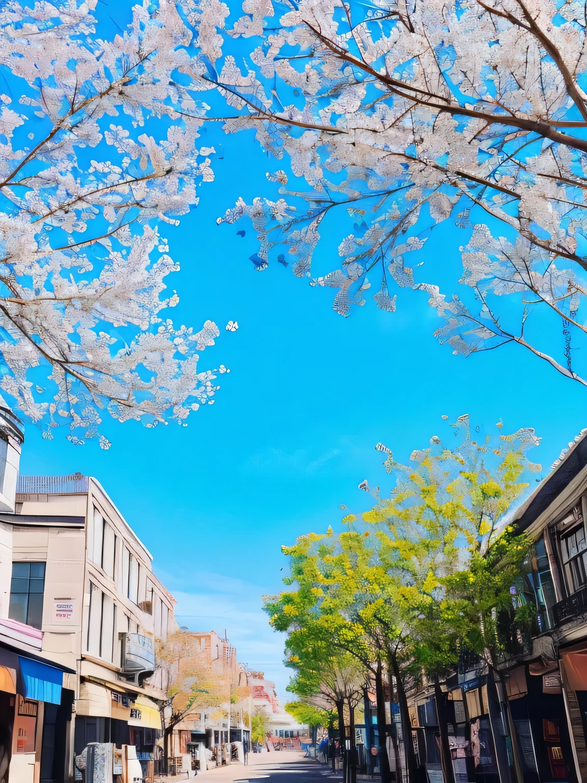 Blue sky,Soft sunlight,street,flower