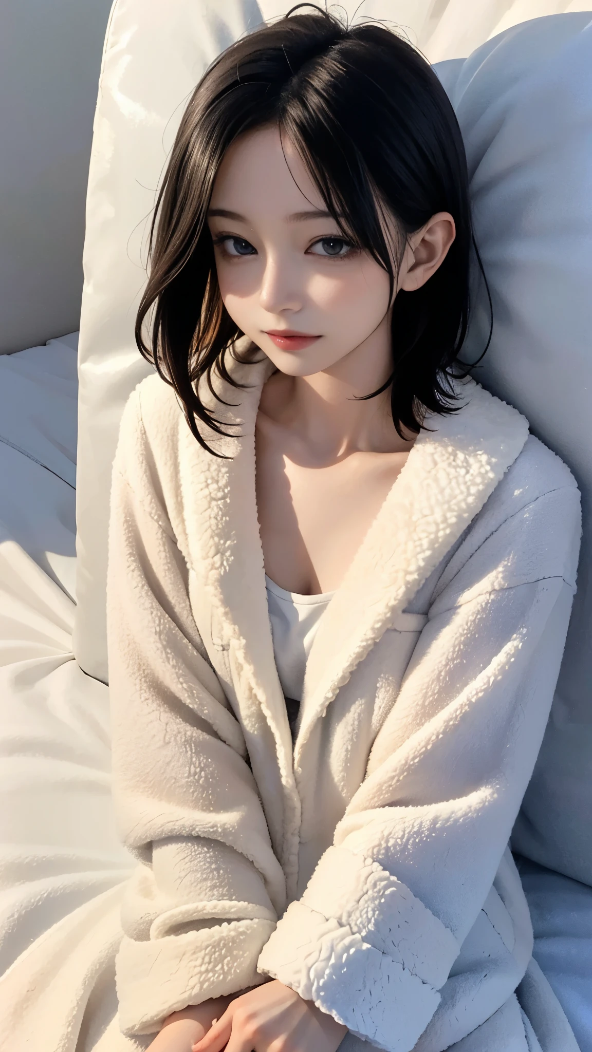 8k, raw photo, (masterpiece), (best quality), highres, (realistic, photo-realistic:1.4), ultra detailed, super_detail, ultra highres, good hands,beautiful face, perfect_anatomy, realistic,1 girl, lying on bed, from top, ((((sleeping)))), night, moonlight, long hair, cover oneself with a blanket and sleep,((((full body picture)))) , ((((Pajamas made of soft and fluffy fabric))))


(masterpiece, highest quality, highest quality, Official Art, beautifully、aesthetic:1.2), Cinema Lighting、(Key light at 45 degrees from the front,Orange Fill Light、Soft Blue Backlight、Strong Shadows、Blue and orange color palette), Accurate human body、Someone knowledgeable、Correct five-finger、4K - ultra-vivid、highest quality, masterpiece, Ultra-high resolution, Detailed Background、The perfect background、　　　　　　　　　　　　　　　

Oilskin,Glowing Skin、Realistic skin texture、Beautiful skin in every detail、Shiny skin、Slimy skin、Shiny skin、Shiny skin,  White skin, Real human skin, (Familiar), Oval Face, pore, Ultra-high resolution, (8k, RAW Photos, Realistic: 1.4), One Girl, slim, (kind, Goddess-like eyes) happiness: 1.2), (Lip gloss, eyelash, Terrible face, highest quality, Ultra-high resolution, Wide Lighting, Natural Shading), Absolute area、Long beautiful slim legs、Short length、Sexy smile expression:0.8,  (dark, Dark Room:0.8)



((((ピンクの白のTwo-tone color with thick horizontal stripes、Blanket material pajamas、Super fluffy fleece pajamas:1.8、超ふわふわなSoft and fluffy fleece pajamaini shorts:1.8、Fluffy lounge pajamas、Fluffy and soft material)))), 
Earrings,Big cleavage、