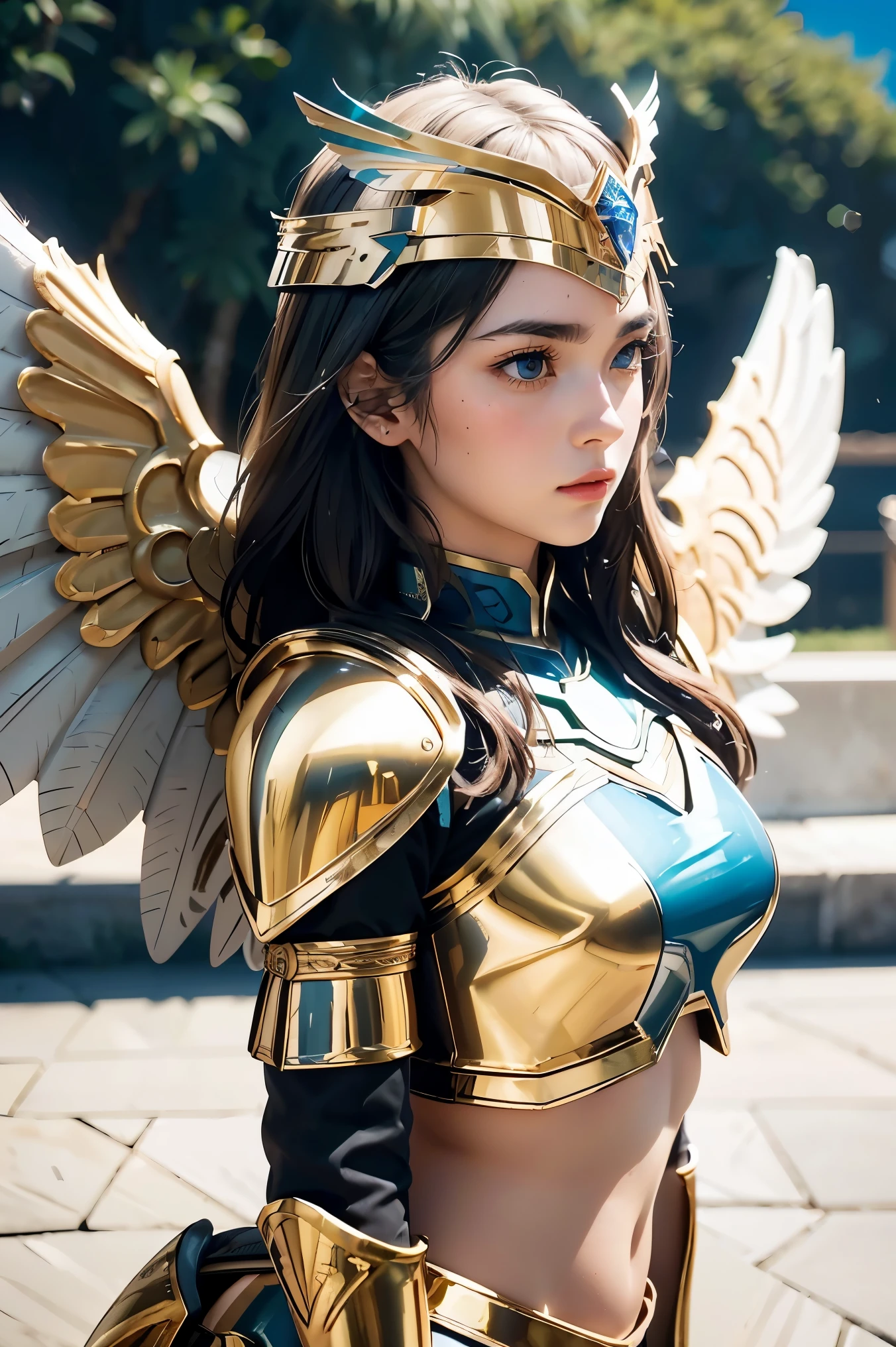 (l1vvydunne:.95), high angle photo of a gorgeous young valkyrie woman in the style of stefan kostic, realistic skin texture,(winged helmet:1.1), (valkyrie armor:1.2), 1 / 2 body crop, 8 5 mm art lens, f 1. 2, sharp focus, 8 k high definition, insanely detailed, intricate, elegant, art by stanley lau and artgerm