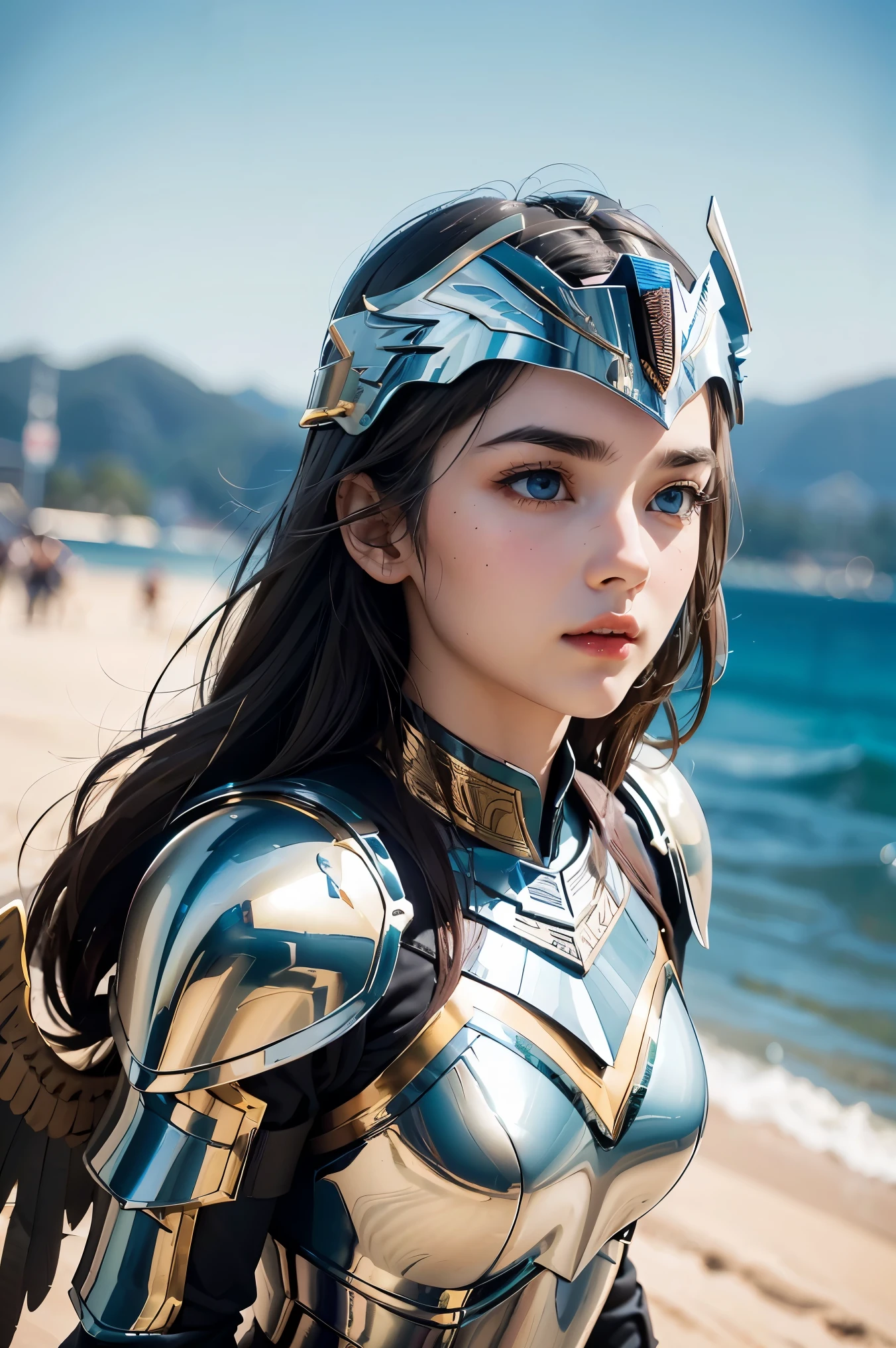 (l1vvydunne:.95), high angle photo of a gorgeous young valkyrie woman in the style of stefan kostic, realistic skin texture,(winged helmet:1.1), (valkyrie armor:1.2), 1 / 2 body crop, 8 5 mm art lens, f 1. 2, sharp focus, 8 k high definition, insanely detailed, intricate, elegant, art by stanley lau and artgerm