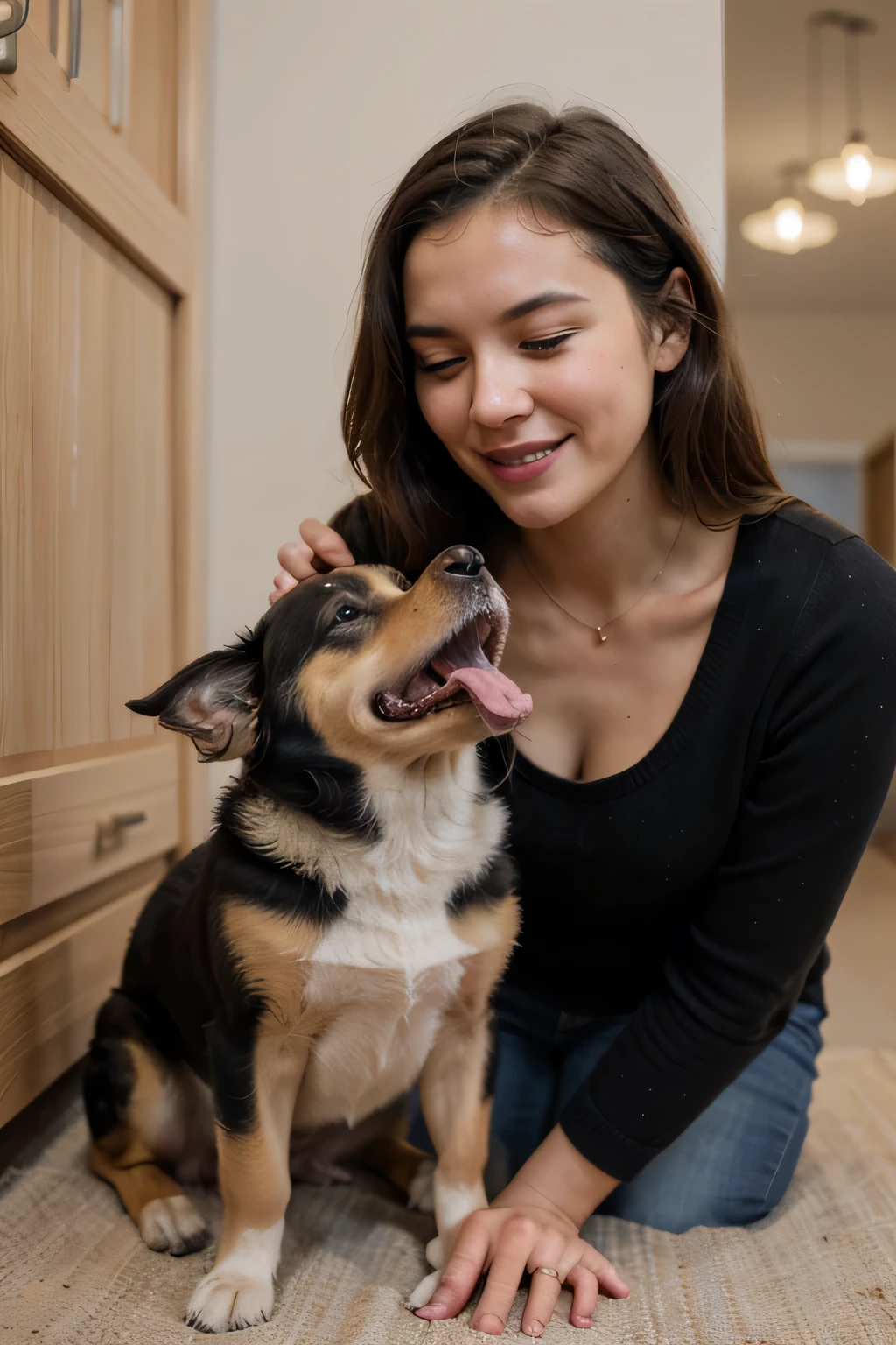 “The joyful interaction between a dog and a human creates a heartwarming moment.”