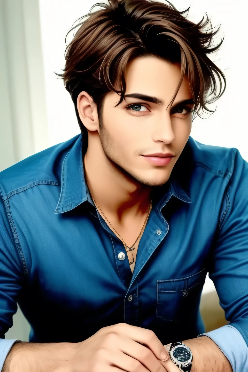 Crie homem lindo, as real as possible. Com essa imagem crie momentos reais.