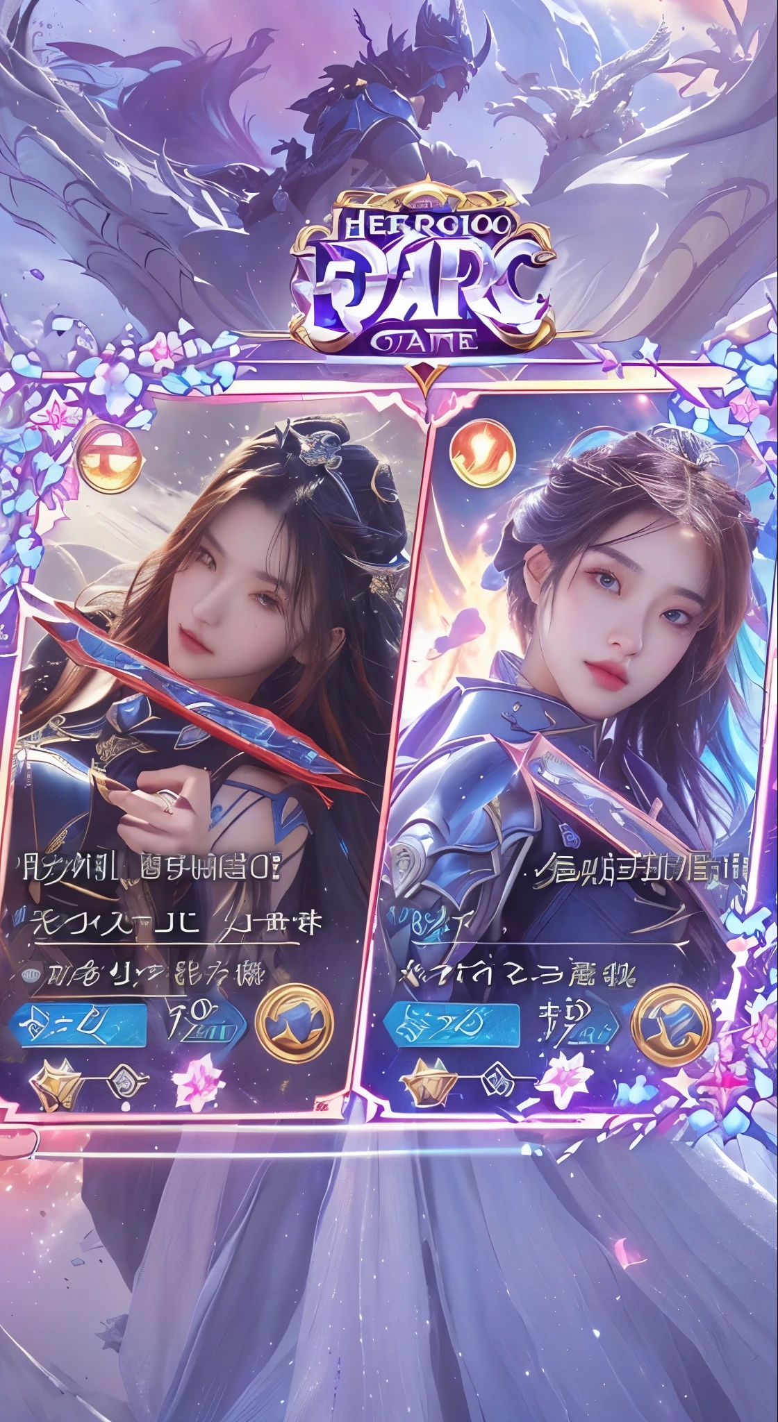 beautiful girl and cool a close up of two cards with different characters on them, epic battle screen of hero, epic legendary, trending in category epic, very epic, epic game portrait, wlop and sakimichan, fantastical epic, mobile legends, full protrait, epic, epic, casting epic spell, lunar mythos future perfect