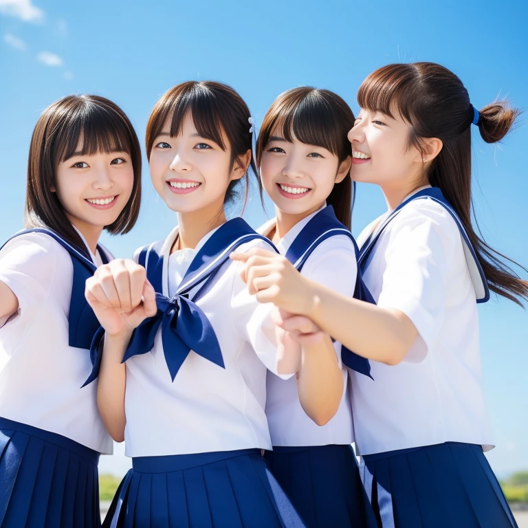 Japanese girls taking three-pointers、A happy look、The blue sky is dazzling、17 year suit、Break time