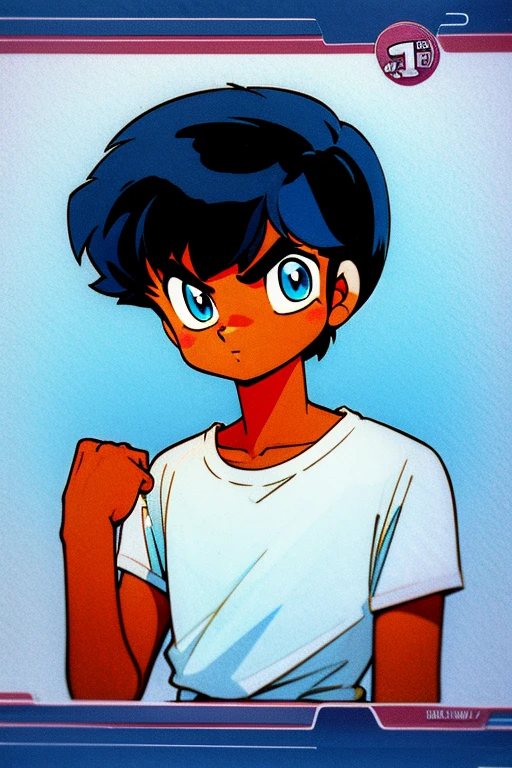 cute 12-years-old indian kid boy, dark brown skin, (((blue eyes))), white social shirt