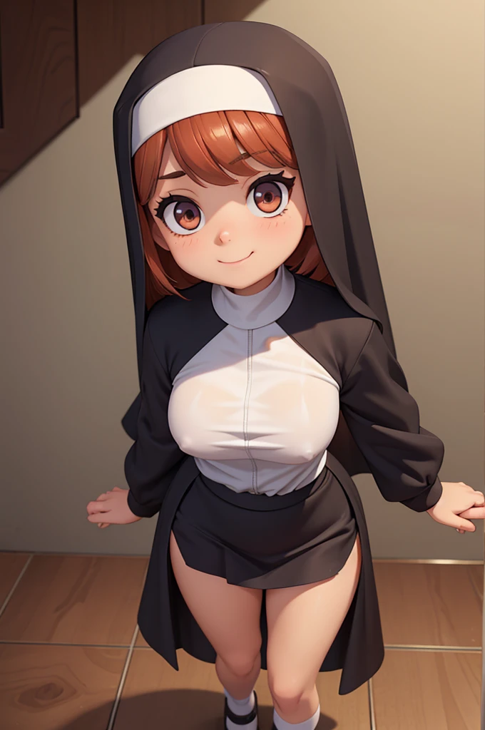 Ultra realistic , 2 girl, obra maestra, mejor calidad, alta calidad, defined, detailed, HD, (piel morena), ojos definidos, ojos cafes intensos, long eyelashes, small mouth, sonrisa, very long hair, pelo liso, pelo oscuro, cuerpo reducido, bosom barely contained, big breasts, sexy, posando foto, pose lasciva, sin sostenes, no bra, excitada, pezones erectos, nice view, full body, perfect body, perfect legs, perfect hands, perfect fingers, abierta, mojada, sudada, caliente, tight, sonrojada, no socks, peinada hacia atras, petites, ((no skirts)), ((lil sister)), hot big sister, barely covering, lean, unaware, heat, no panties, view from above, ((nun))
