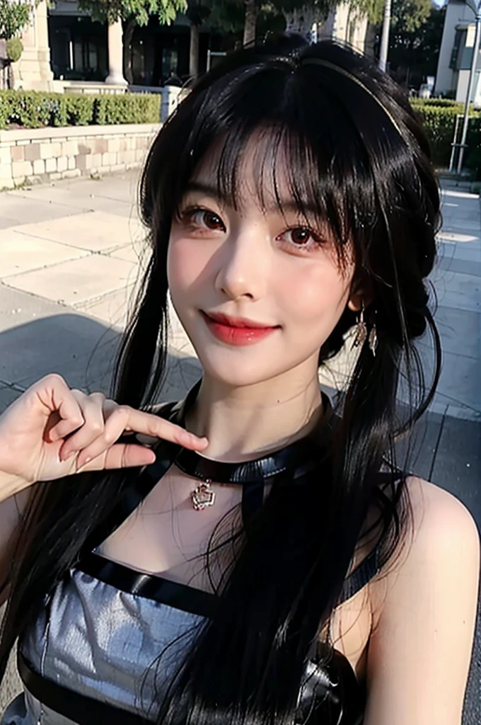 (8k, best quality, masterpiece:1.2), (Practical, photo-Practical:1.37), Super detailed, (1 Girl:1.6),Lovely,Beautiful and detailed sky,(outdoor:1.4),daytime, permanent,Dating, people(nose blushing),(Smile:1.15),(Shut up:1.2), breast,Beautiful and delicate eyes, Black lace, (Long hair:1.2),Flowing HairNovaFrogStyle, For the audience, whole body,Joel Blair,