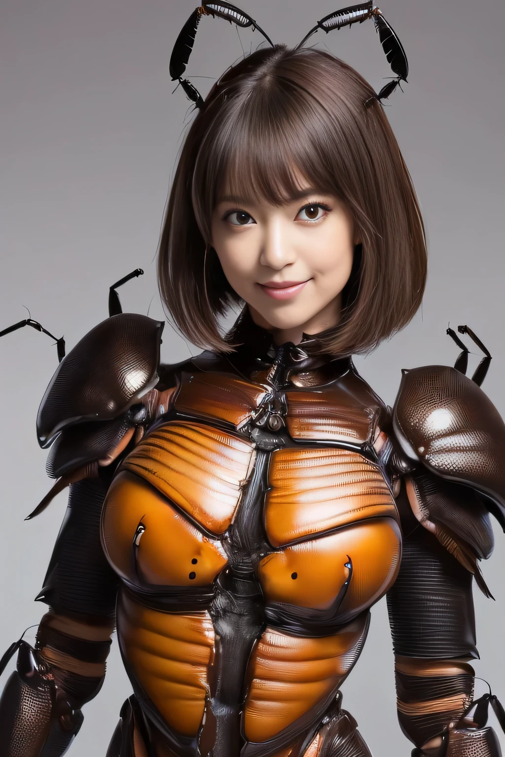 (high resolution,masterpiece,best quality,extremely detailed CG, anime, official art:1.4), realistic, photo, amazing fine details, all intricate, gloss and shiny,awesome many layers, 8k wall paper, 3d, sketch, kawaii, illustration,( solo:1.4), perfect female proportion,villainess, (fusion of dark brown cockroach and lady:1.4), (brown cockroach form lady:1.2), (brown cockroach lady:1.2), (fusion:1.2), (solo:1.4), (evil smile:1.2), muscular, abs, (cockroach brown exoskeleton bio insect suit:1.4), (cockroach brown exoskeleton bio insect armor:1.2), (brown transparency cockroach wing:1.4), (brown cockroach antennae:1.3),