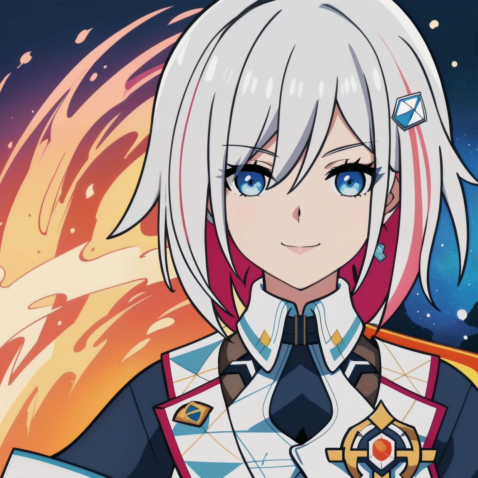 anime girl, light smile, white hair, blue eyes, topaz, honkai star rail, 1girl, masterpiece, (beautiful and aesthetic:1. 5), thick black lineart, clean lineart, perfect lineart, variable lineart, thick lineart, clean anime outlines, intense line art, bold lineart, sharp lineart, heavy lineart, line art, best quality, high quality, high details, super detail, anatomically correct, best quality, ultra-detailed, colourful, saturated colours, dynamic lighting, HD,