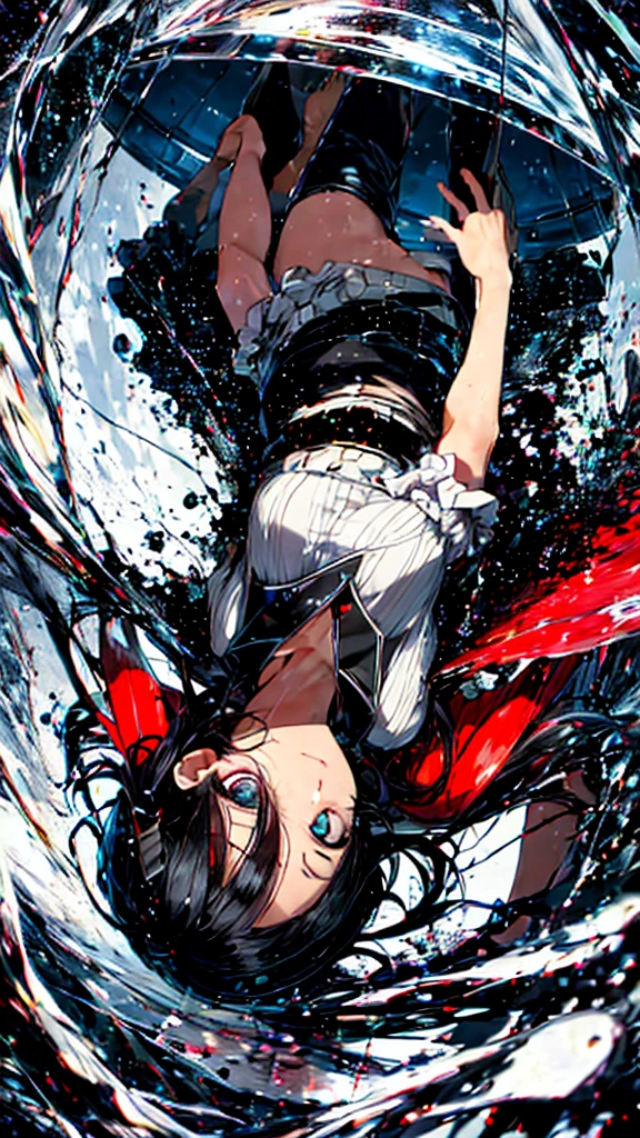 (La mejor calidad,8k,Ultra detallado),(realista:1.37),(Retratos,Artistas conceptuales),colores intensos,sharp focus,(lluvia:0.9),(ojos enojados:1.1),long, damp black hair,Glass barrel bottom,Contacto visual con el espectador,Fondo de tormenta intensa,Lluvia interminable)