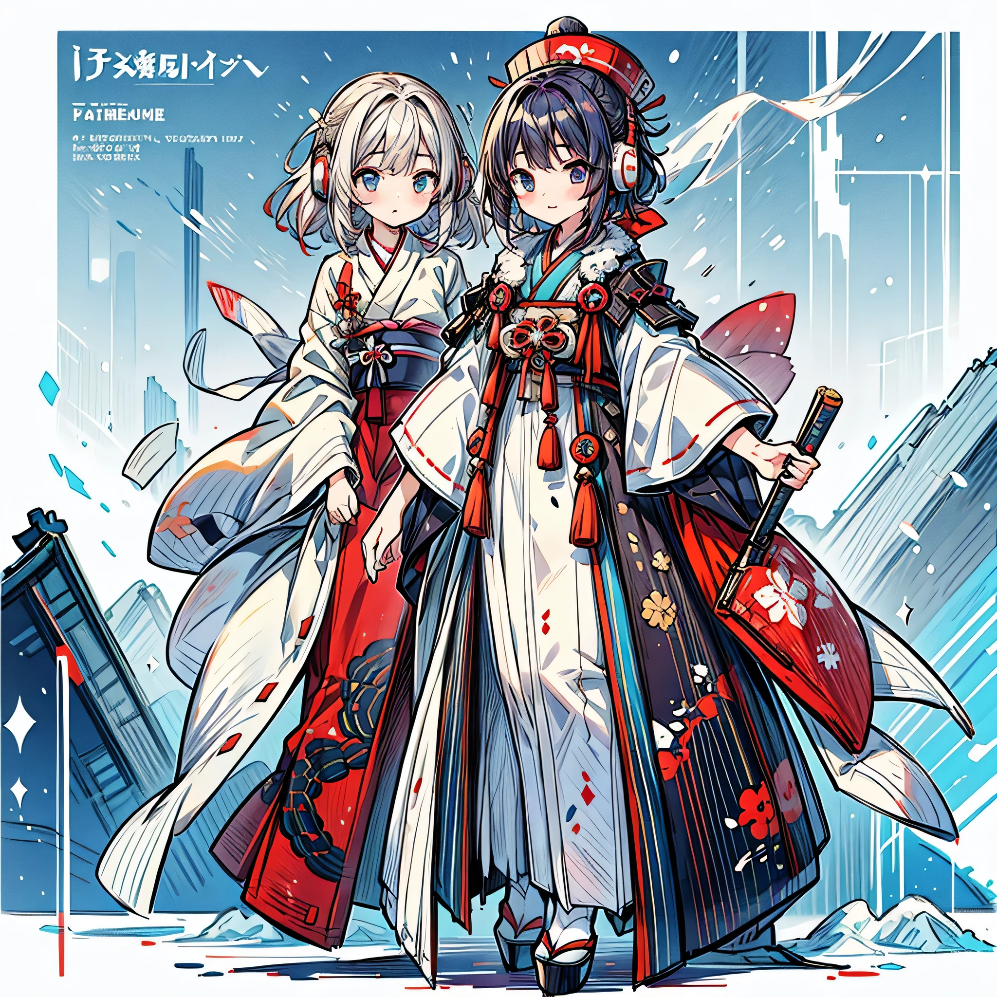 anime in winter clothes with headphones and a purse, single character full body, anime full body illustration, traditional japanese concept art
