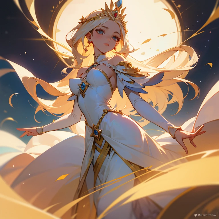 Penélope, the queen of Ithaca, is portrayed with a regal elegance and an aura of nobility that distinguishes her. His piercing eyes reveal his intelligence and cunning, enquanto seus cabelos escuros e luxuosos fluem em cachos, adding to its natural beauty. Her skin is pale and radiant, highlighting your immaculate beauty. With unparalleled grace, Penélope captivates everyone around her with her discreet and refined charm. These characteristics combined create an image of Penelope as a woman of timeless beauty and commanding presence.. By drawing her in anime style, imagine-a com um vestido longo e elegante, with details that reflect her position as queen, and a serene expression, but determined, em seu rosto. Her expressive eyes and hair flowing in a graceful movement add dynamism to her figure., enquanto sua postura reflete sua dignidade e nobreza.