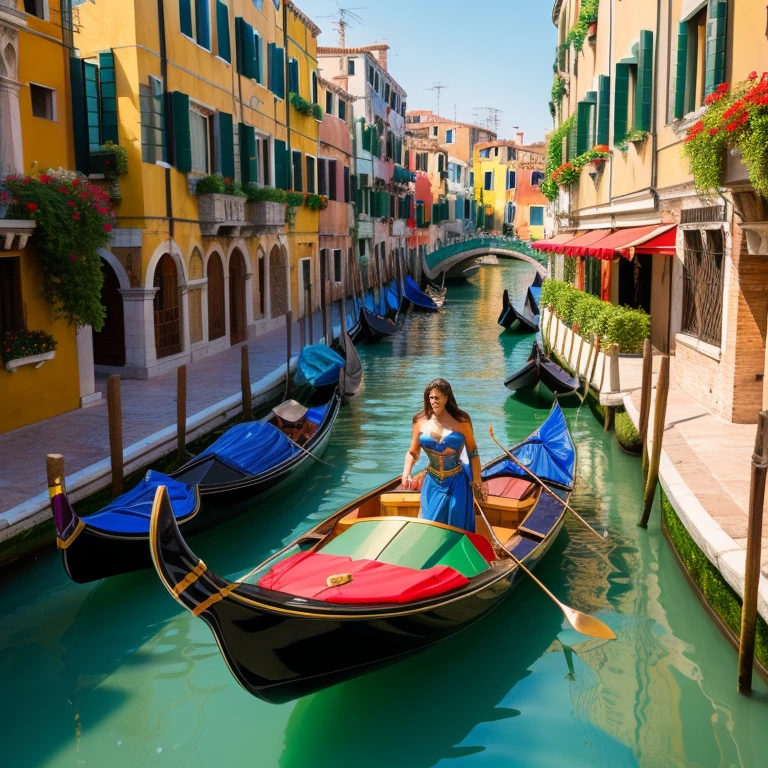 The Incredible Hulk - Hulk and Wonder Woman - Gal Gadot, Both are very powerful superheroes, See people enjoying a fun voyage in a traditional Venetian gondola along the enchanting Grand Canal. Image quality is top notch, Ultra-high resolution captures every detail (4k or 8k). Colors are bright and vivid, Bring your scenes to life with a touch of HDR. The lighting is carefully regulated, A soft glow highlights the beauty of the superheroes and the architecture that surrounds them.. The overall composition exudes an atmosphere of realism and photorealism., It&#39;s as if the viewer is transported to this magical world.. The art style chosen for this scene was、A perfect combination of cartoon illustrations and realistic rendering.。. While creating a magnificent atmosphere of Venice、captures the essence of both characters。. The color palette is rich and varied, The deep blue of the canal water and the warm colors of the buildings create a beautiful contrast.. This combination creates a visually striking and harmonious aesthetic.. It shows its undeniable power、Blending in with the city&#39;s architectural wonders, The result is a spectacular masterpiece that captures the imagination and amazement of all who see it.。.