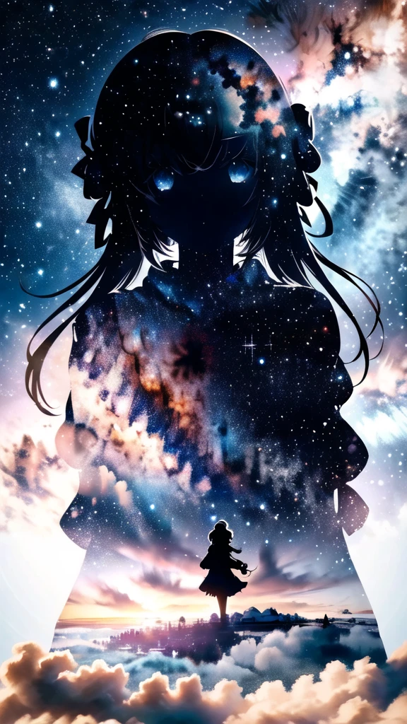 masterpiece, best quality, (silhouette:1.3), star (sky), snow, 