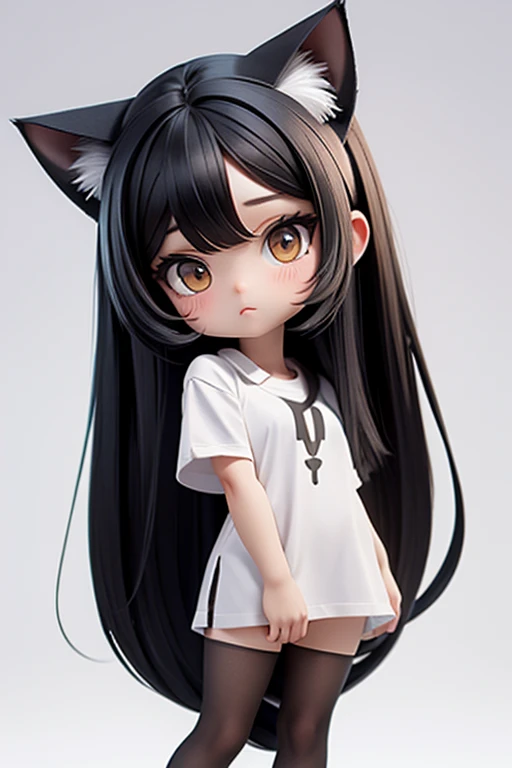 straight hair,black hair,white background,long hair,simple background,solo,1 girl,Cat ear,face forward. head only