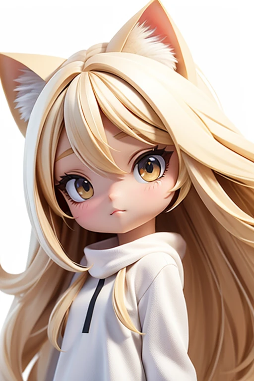 straight hair,blonde hair,white background,long hair,simple background,solo,1 girl,Cat ear,face forward. head only,