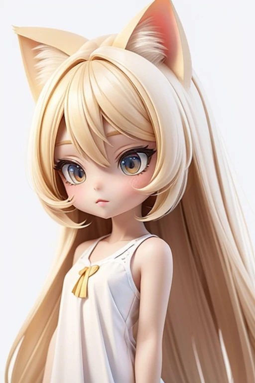 straight hair,blonde hair,white background,long hair,simple background,solo,1 girl,Cat ear,face forward. head only,