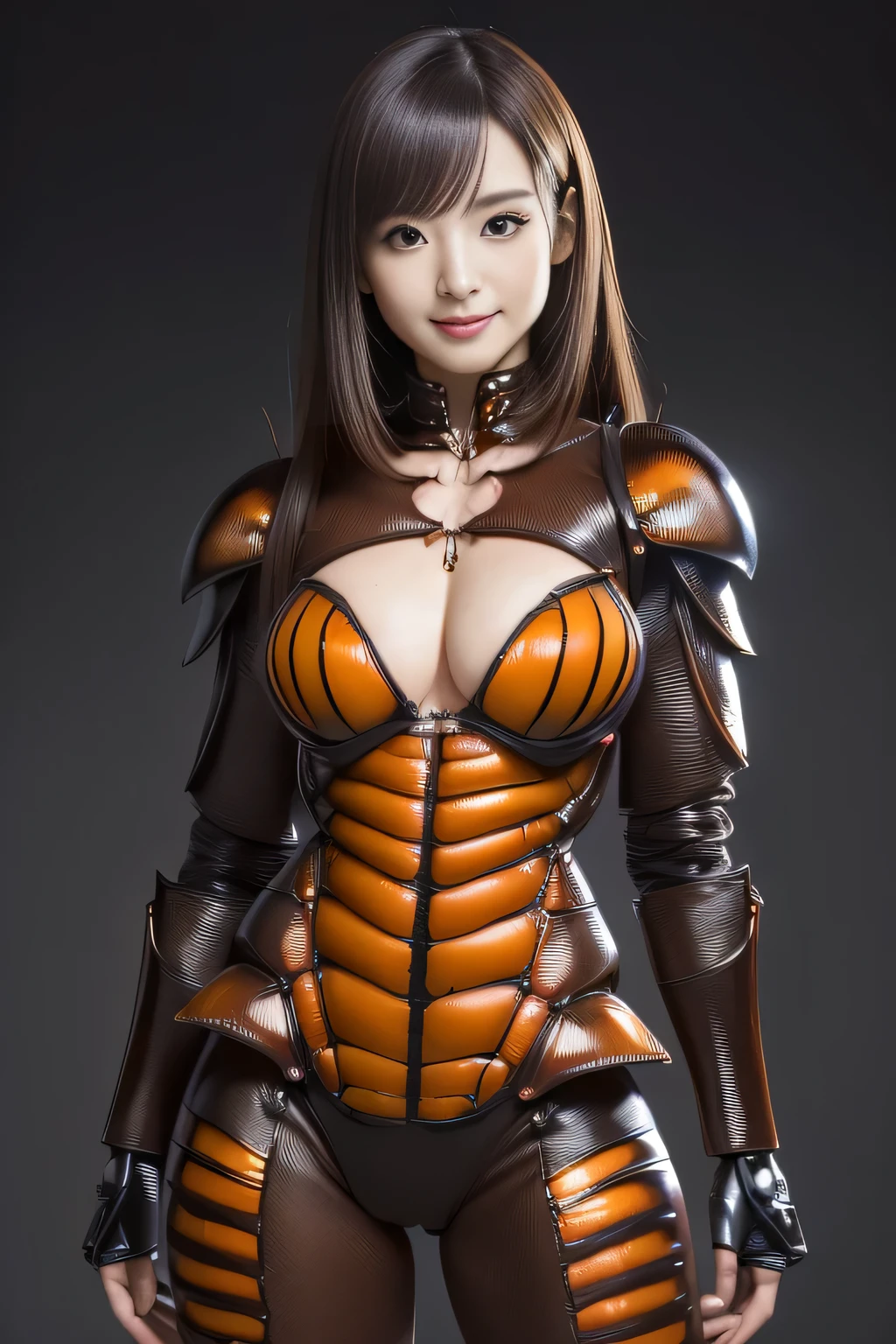 (high resolution,masterpiece,best quality,extremely detailed CG, anime, official art:1.4), realistic, photo, amazing fine details, all intricate, gloss and shiny,awesome many layers, 8k wall paper, 3d, sketch, kawaii, illustration,( solo:1.4), perfect female proportion,villainess, (fusion of dark brown cockroach and lady:1.4), (brown cockroach form lady:1.2), (brown cockroach lady:1.2), (fusion:1.2), (solo:1.4), (evil smile:1.2), muscular, abs, (cockroach brown exoskeleton bio insect suit:1.4), (cockroach brown exoskeleton bio insect armor:1.2), (brown transparency cockroach wing:1.4), (brown cockroach antennae:1.3),