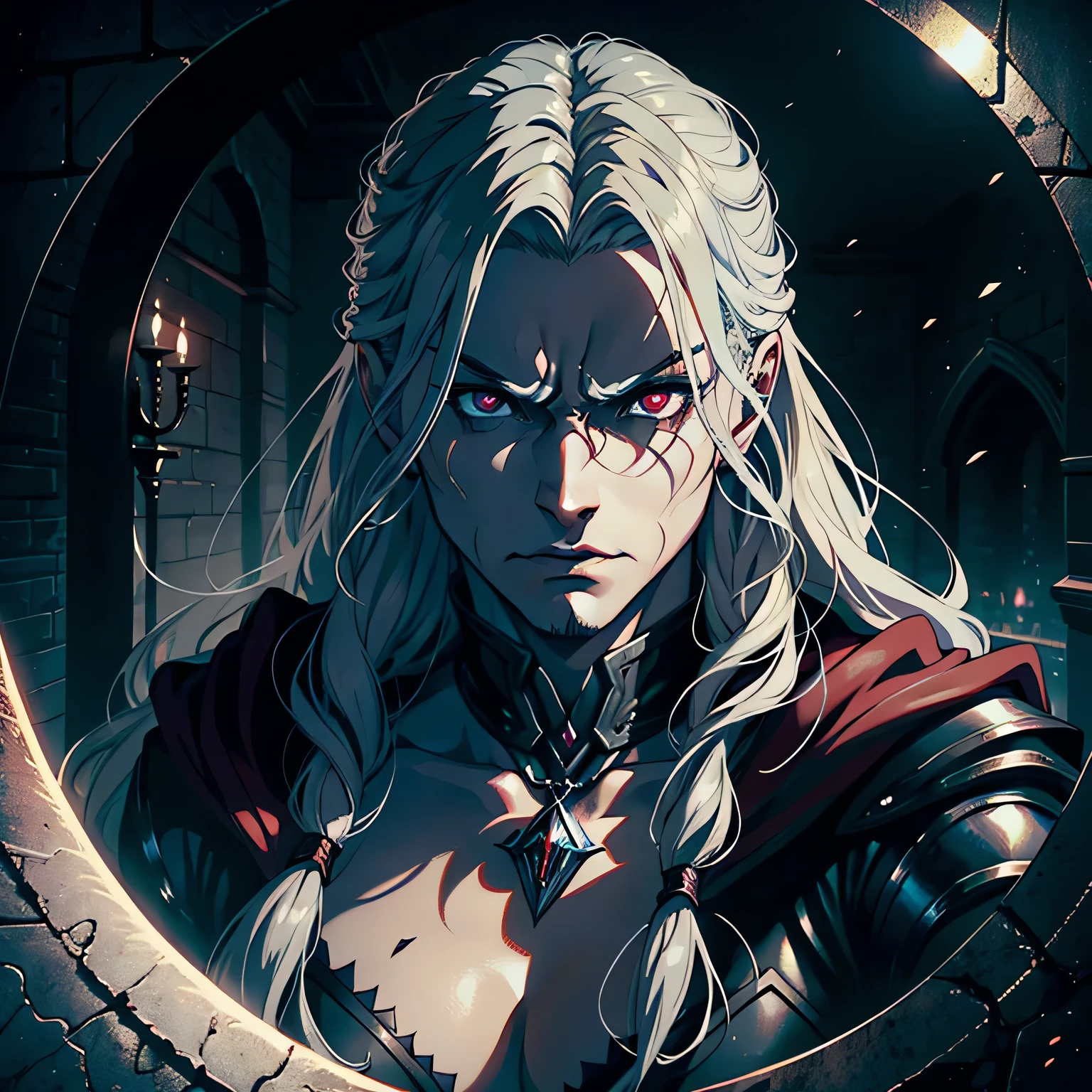 Castlevania Lord of Shadows hyper realistic super detailed face portrait zoom sexyy sexxy seexy esexy tal ryes beautimuscular mature face man scary eyes demonic mirror crystal appearing from the infernal moon hyper realistic super detailed dynamic shot master scene cutscenes legendary epic movie
