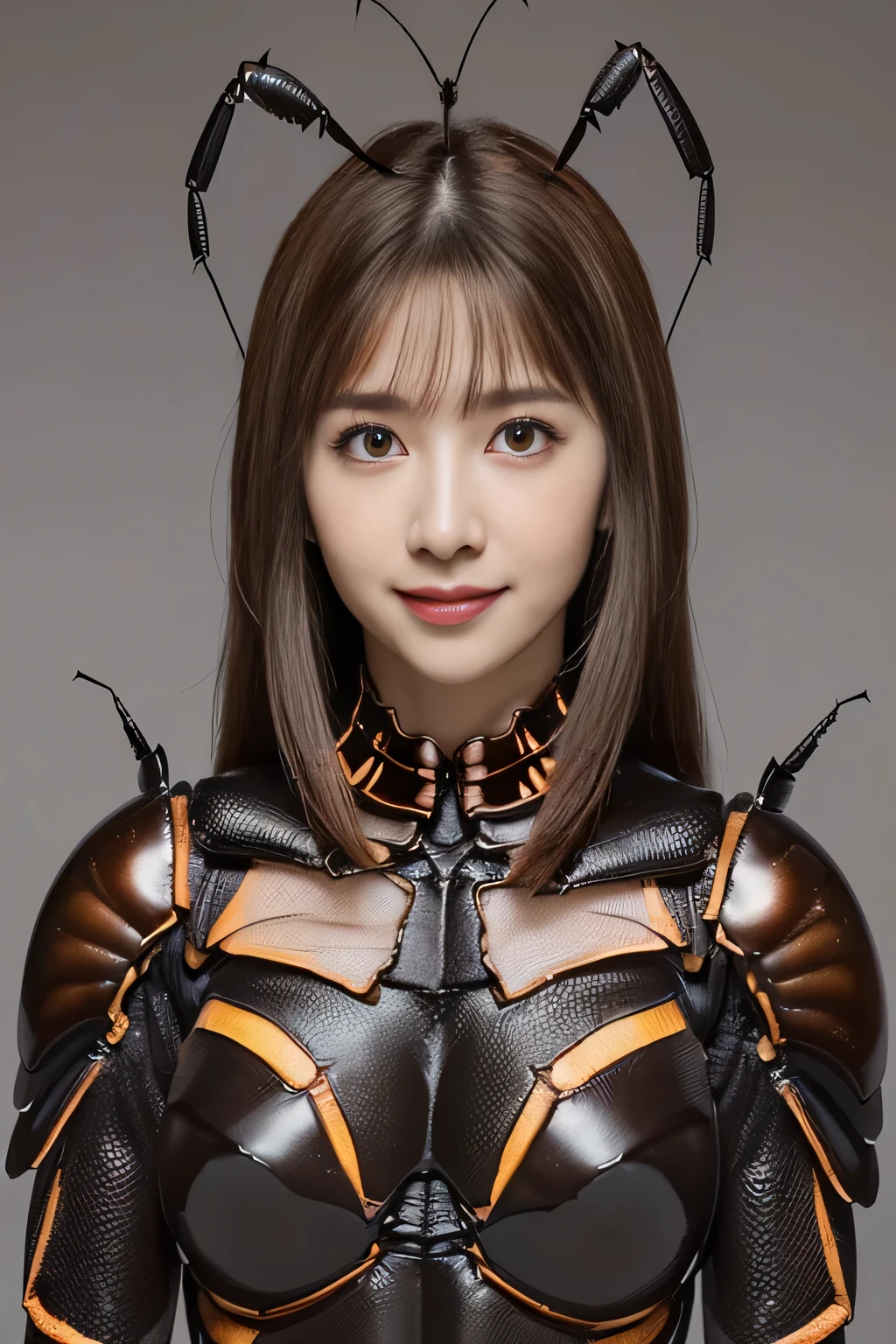 (high resolution,masterpiece,best quality,extremely detailed CG, anime, official art:1.4), realistic, photo, amazing fine details, all intricate, gloss and shiny,awesome many layers, 8k wall paper, 3d, sketch, kawaii, illustration,( solo:1.4), perfect female proportion,villainess, (fusion of dark brown cockroach and lady:1.4), (brown cockroach form lady:1.2), (brown cockroach lady:1.2), (fusion:1.2), (solo:1.4), (evil smile:1.2), muscular, abs, (cockroach brown exoskeleton bio insect suit:1.4), (cockroach brown exoskeleton bio insect armor:1.2), (brown transparency cockroach wing:1.4), (brown cockroach antennae:1.3),